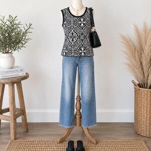 Nicaya Black & Ivory Printed Sleeveless Top – Size XL